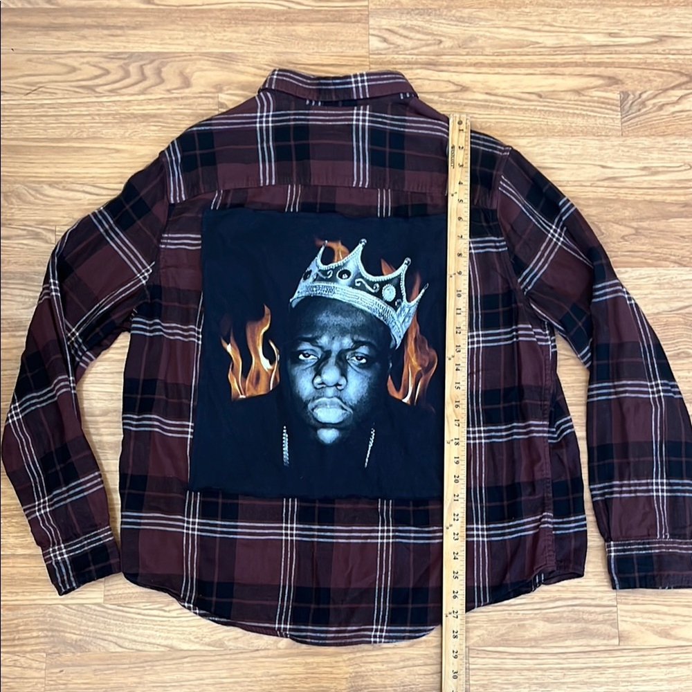Notorious BIG B.I.G. Upcycled Flannel Shirt Unisex Size XXl 2XL - Picture 4 of 5